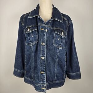 Chicos Denim Jacket with Rhinestone Button Details Size 3 (XL)